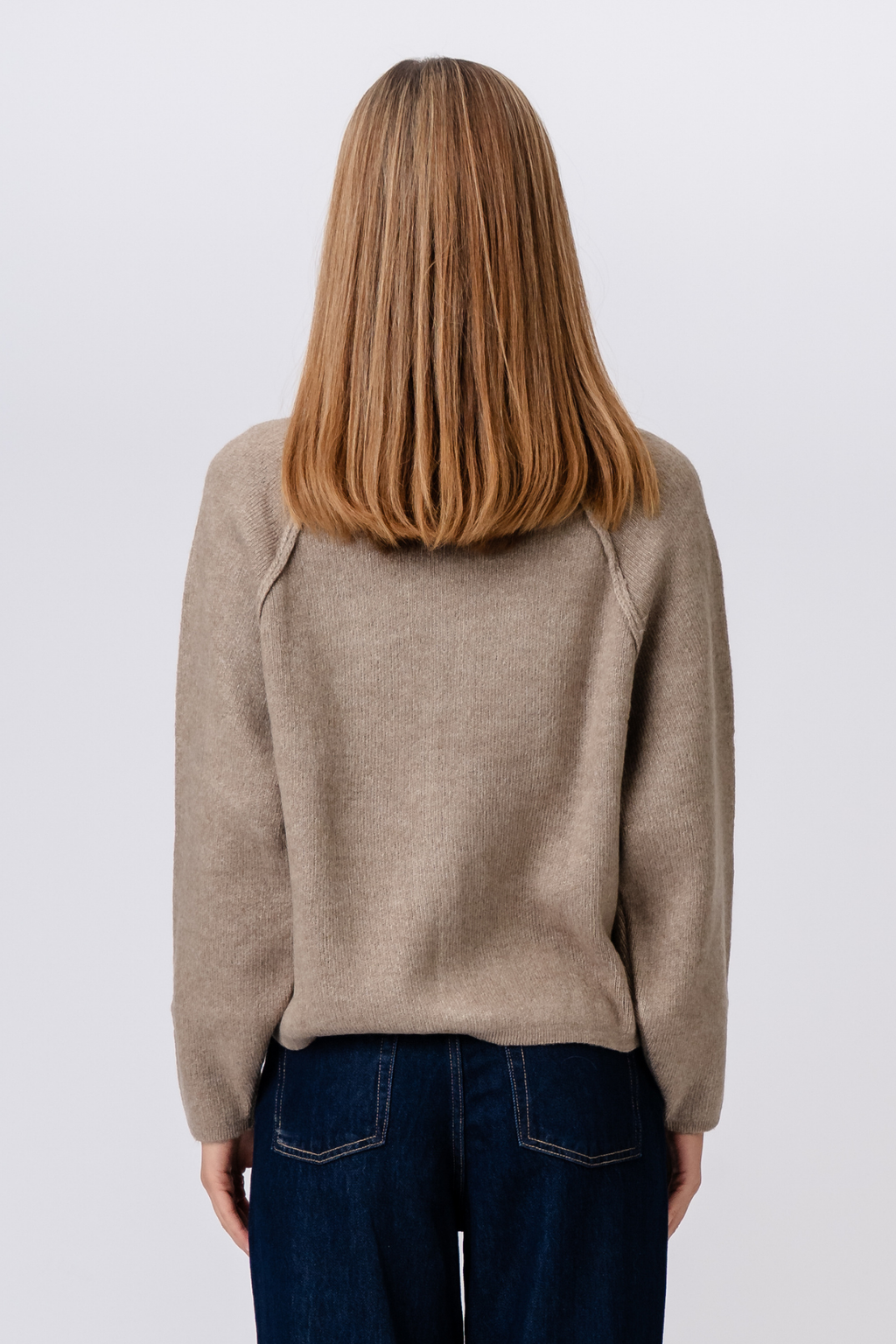 Selma Stickad Tröja med Dragkedja - Beige