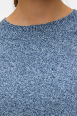 Doffy O-Neck Blus - Mörk Denim med Vit Melange
