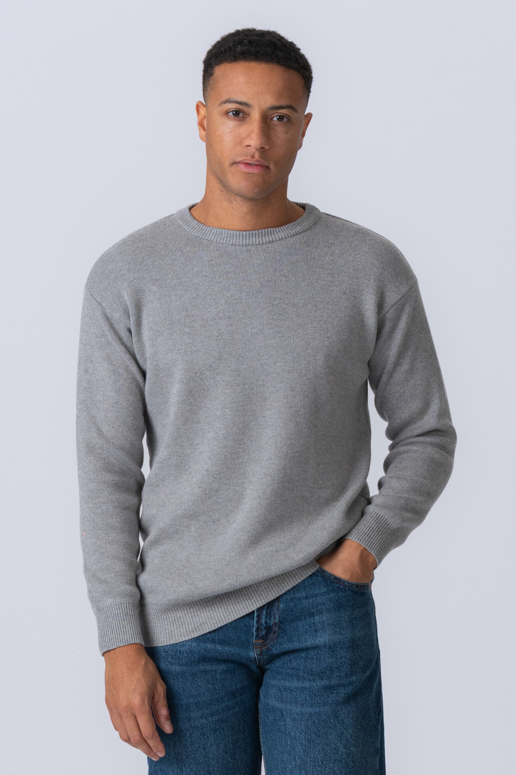 Crewneck Knit Sweater - Ljusgrå