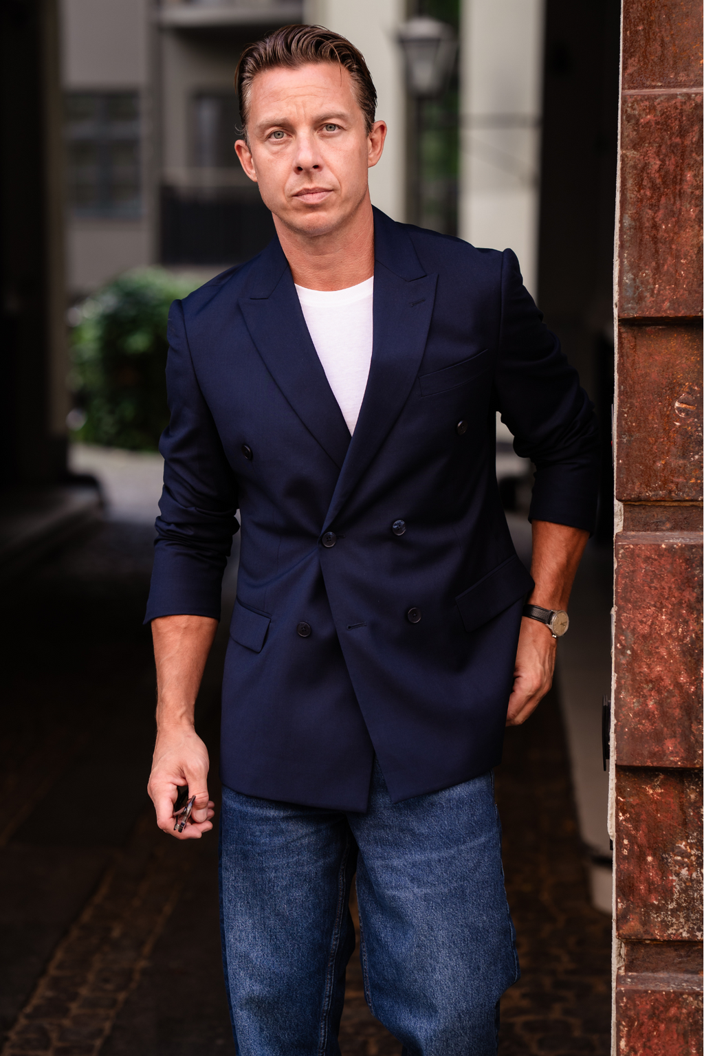 Premium Dubbelknäppt Kavaj - Navy