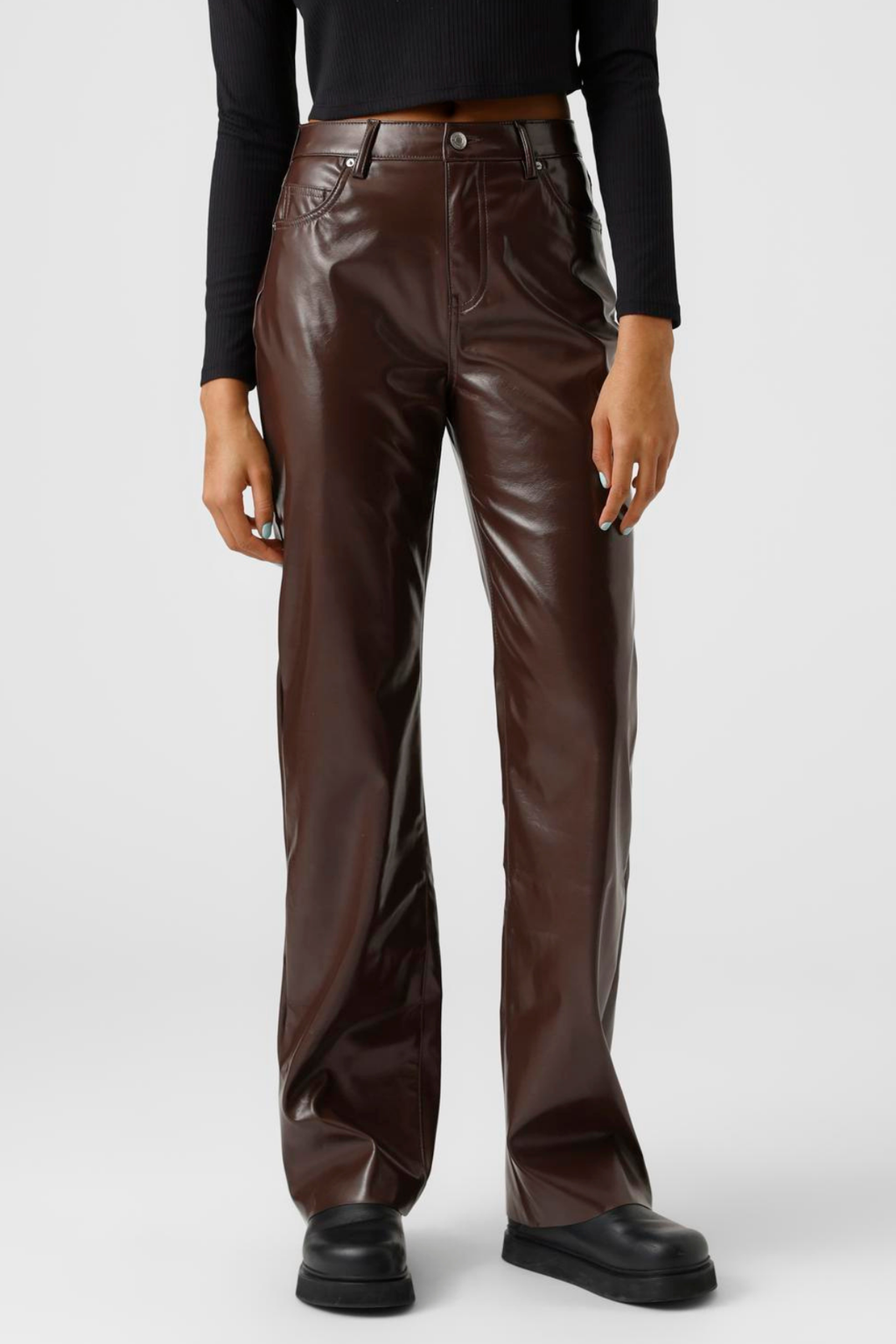 Kithy Loose Glossy Byxor - Coffee Bean