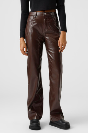 Kithy Loose Glossy Byxor - Coffee Bean