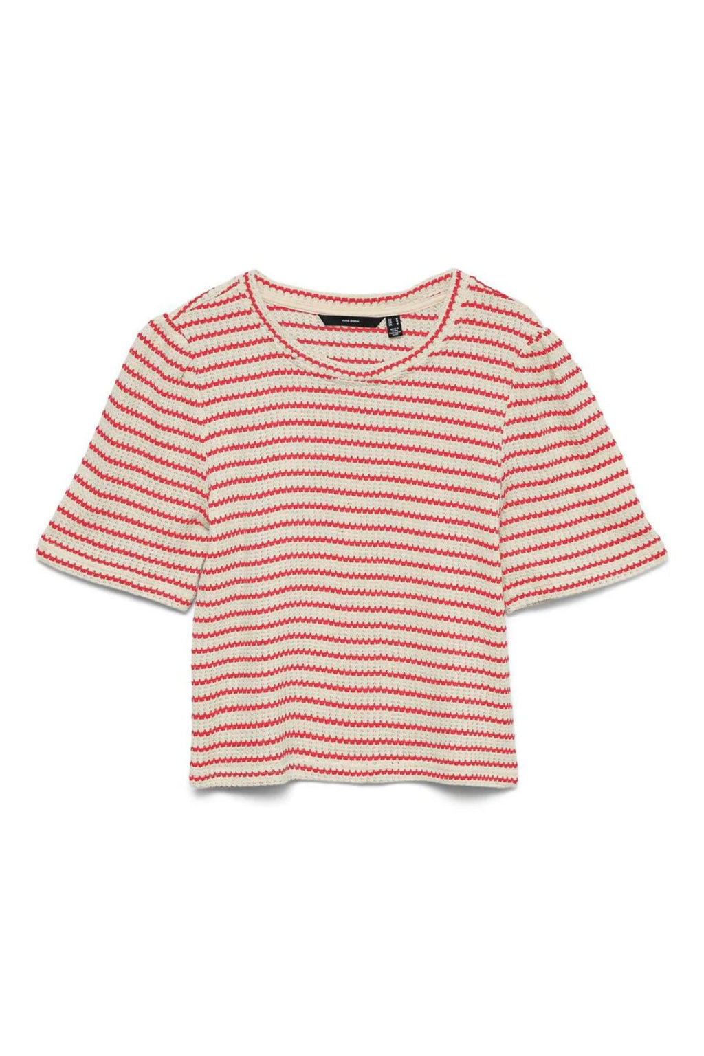 Ohia 2/4 O-Neck Topp - Birch Stripes - Poinsettia