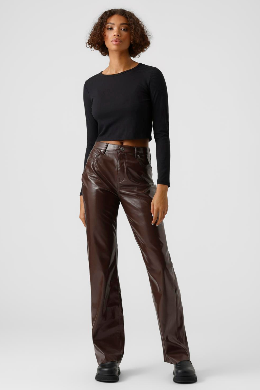 Kithy Loose Glossy Byxor - Coffee Bean