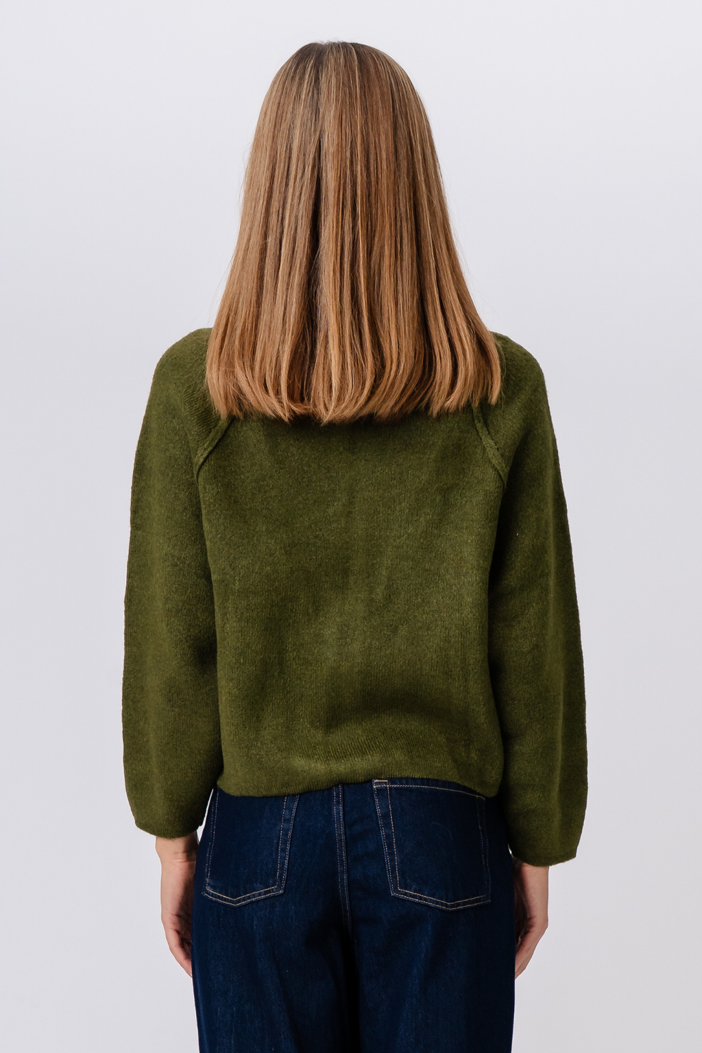 Selma Stickad Tröja med Dragkedja - Khaki