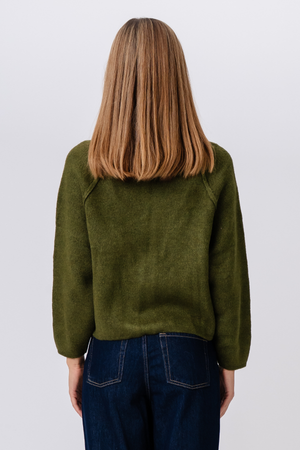 Selma Stickad Tröja med Dragkedja - Khaki