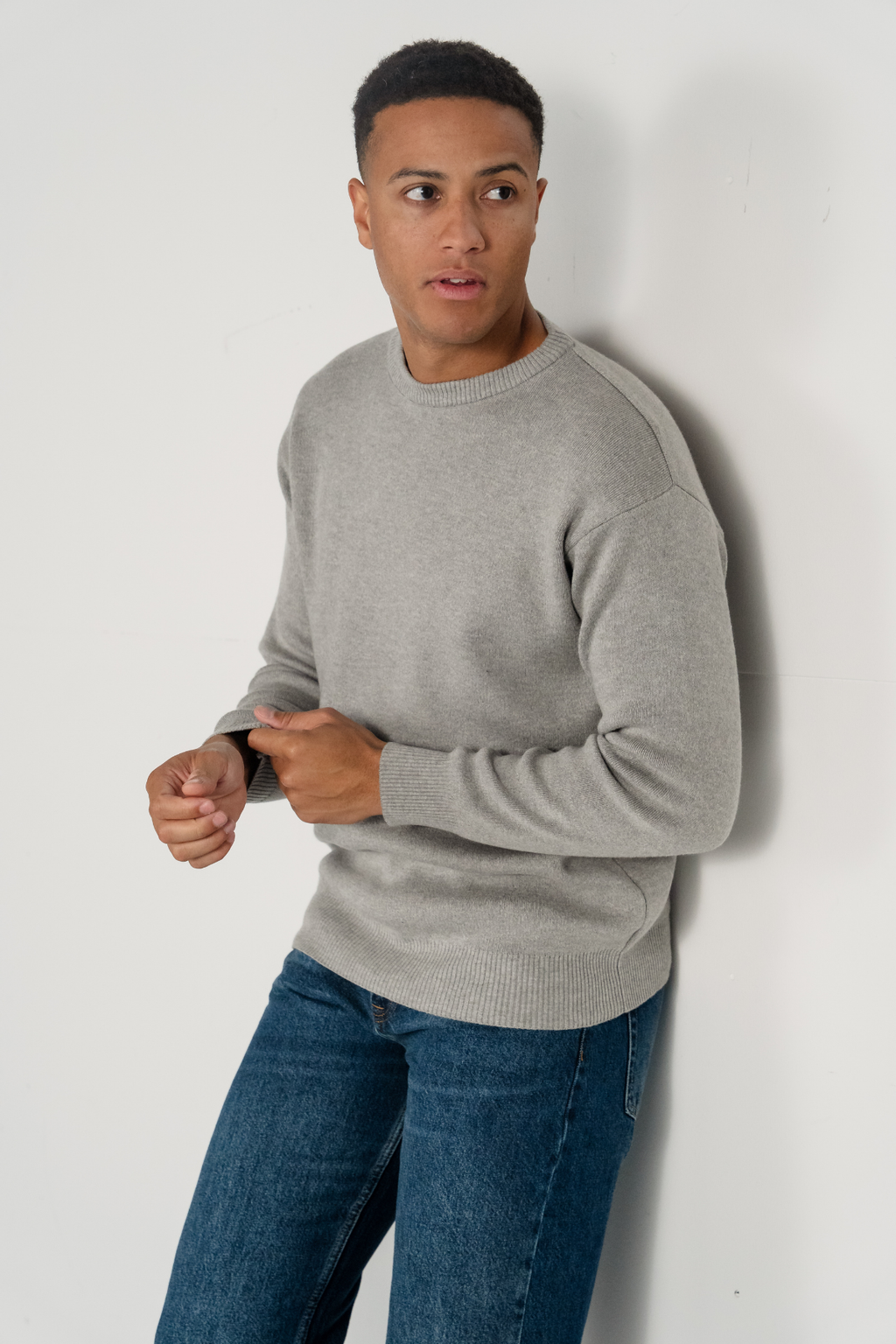 Crewneck Knit Sweater - Ljusgrå