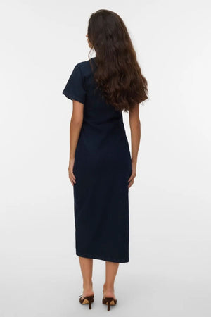 Sanni V-neck Klänning - Dark Blue Denim