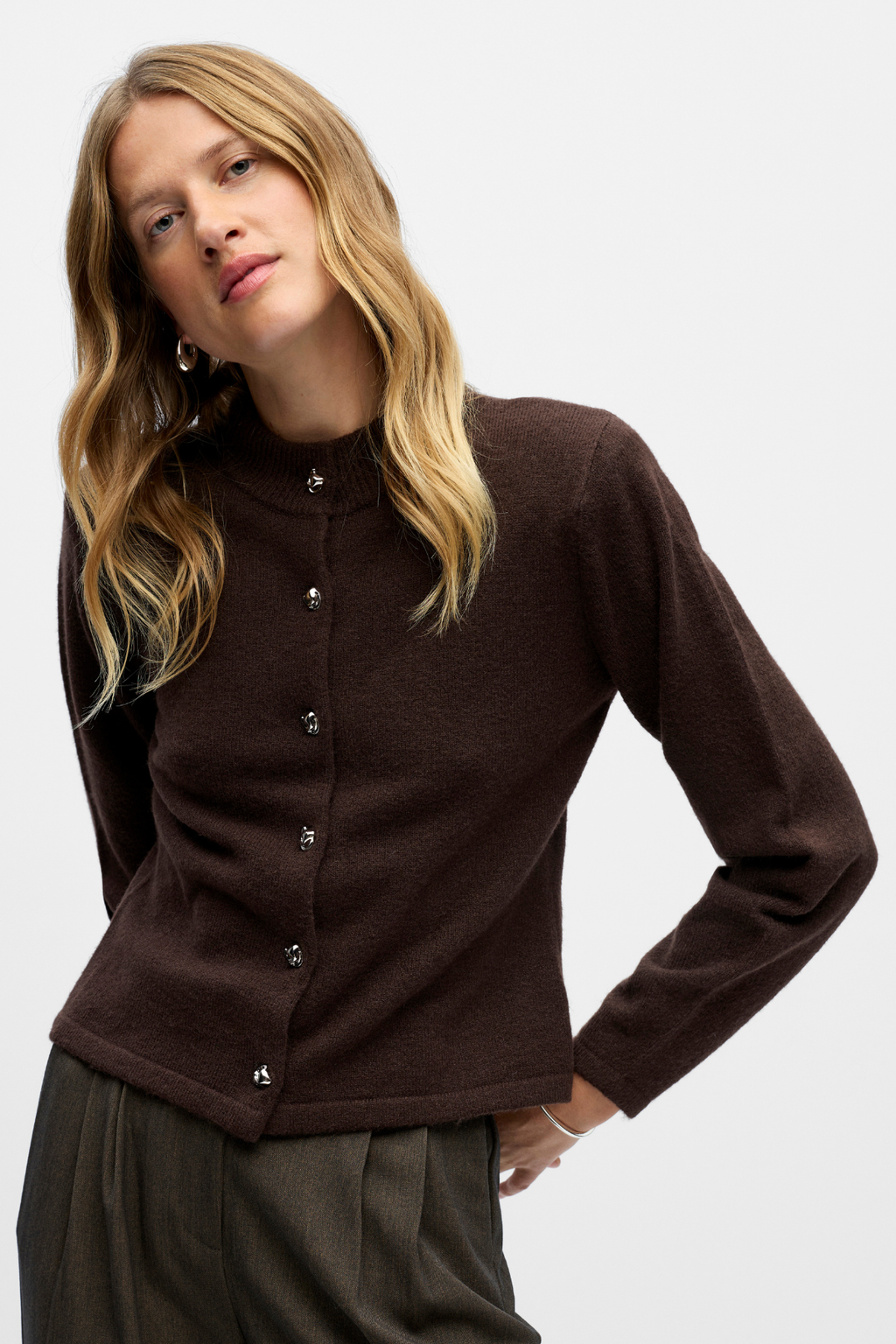 Zari Stickad Kofta - Seal Brown Melange
