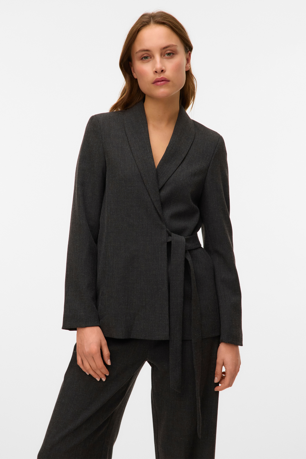 Bestie Loose Strap Blazer - Mörkgrå Melange