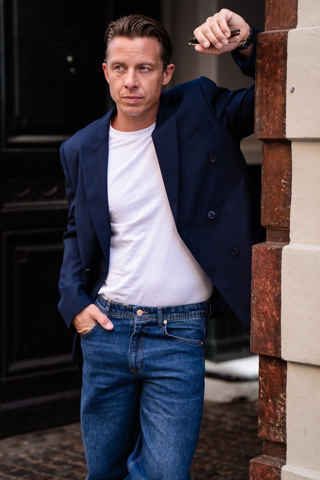 Premium Dubbelknäppt Kavaj - Navy