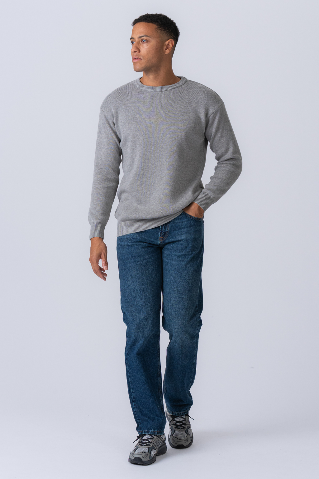Crewneck Knit Sweater - Ljusgrå