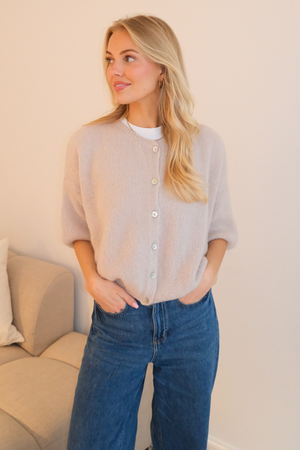 Mary Kortärmad Stickad Tröja - Beige