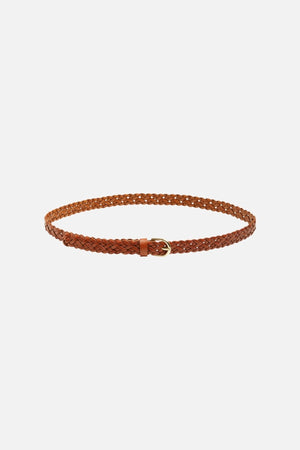 Avery Leather Braided Slim Belt - Cognac