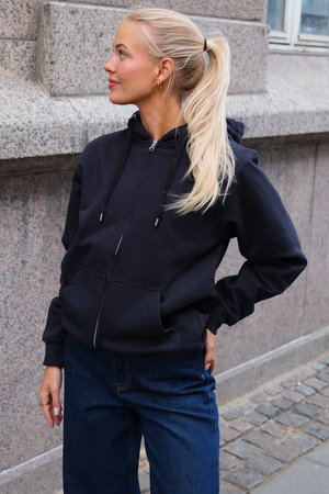 Basic Zip Hoodie - Mörk Navy