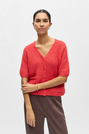 Saggia V-ringad Stickad Cardigan - Poinsettia Melange