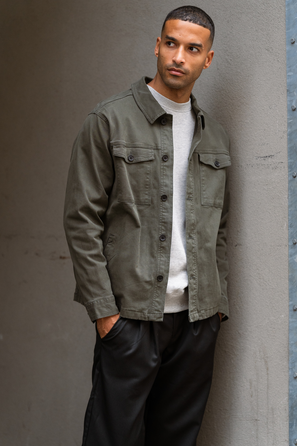 Twill Overshirt - Mörk Oliv