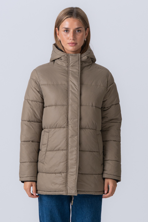 Lång Pufferjacka - Sand