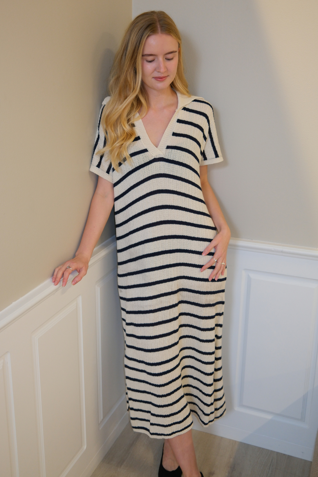 Victoria Klänning - Vit-Navy