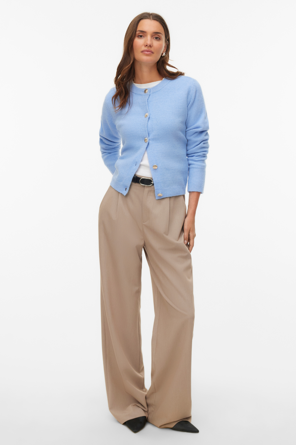 Fiona Kort Knapp-cardigan - Brunnera Blue Melange
