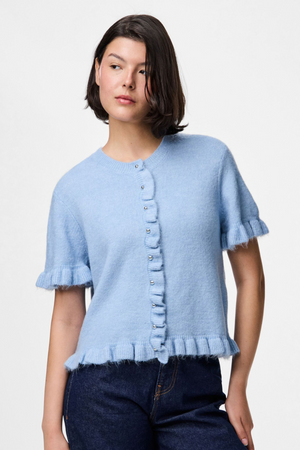 Lydia Volangstickad Kofta - Cashmere Blue