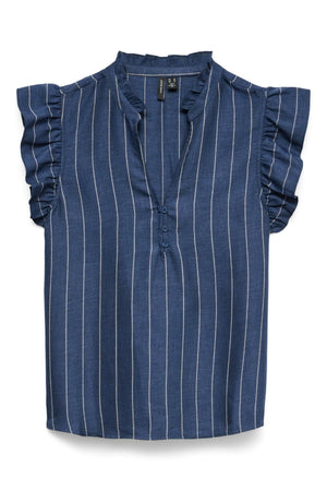 Odette V-ringad Topp - Mörk Denim / Vit