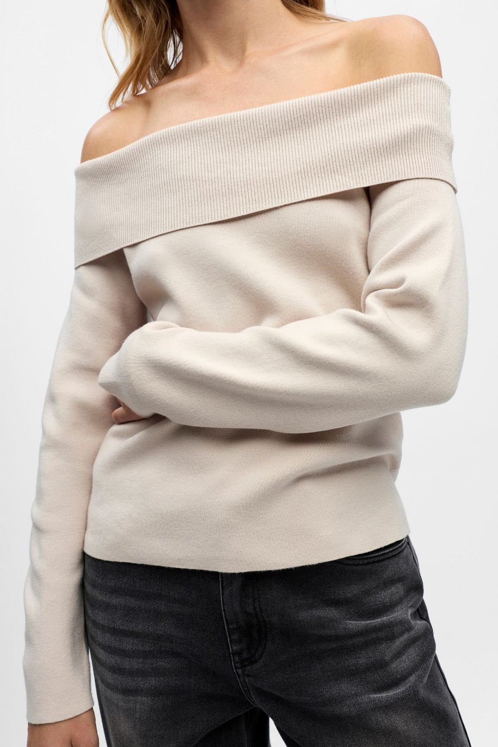 Reynard Off Shoulder Stickad Tröja - Silvergrå