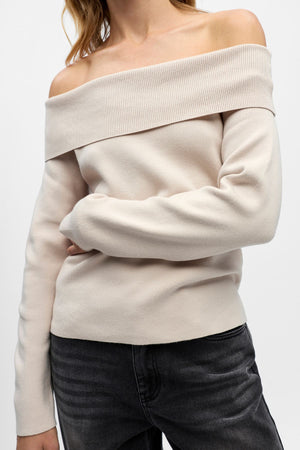 Reynard Off Shoulder Stickad Tröja - Silvergrå