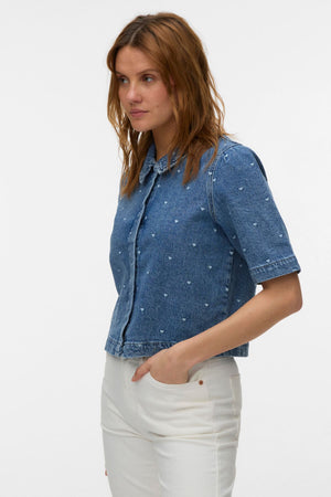 Dionne 2/4 Denimskjorta - Medium Blue Denim - Hjärta