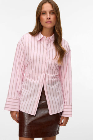 Gina Belt Shirt - Pink-A-Boo Stripes: Cocoa Brown/Snow White