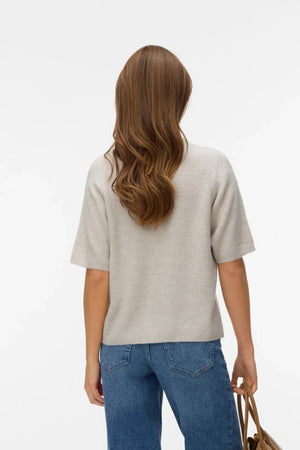 Lefile 2/4 O-Neck Pärlcardigan - Pumice Stone Melange