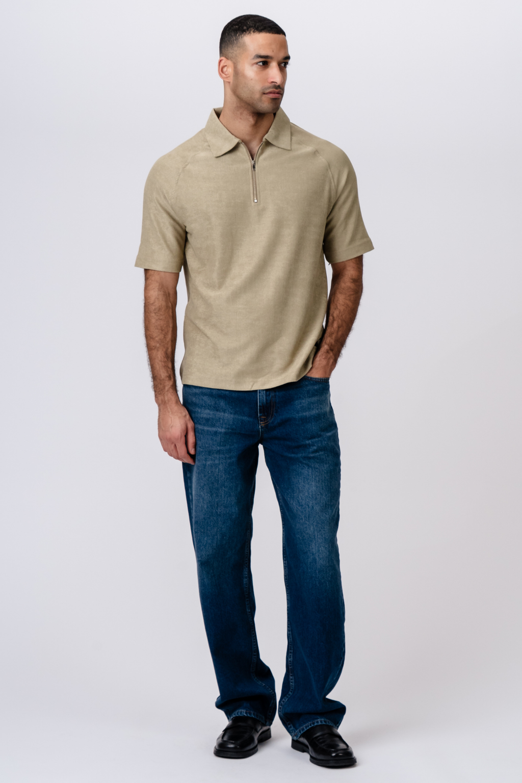 Enzo Kortärmad Half-Zip - Khaki