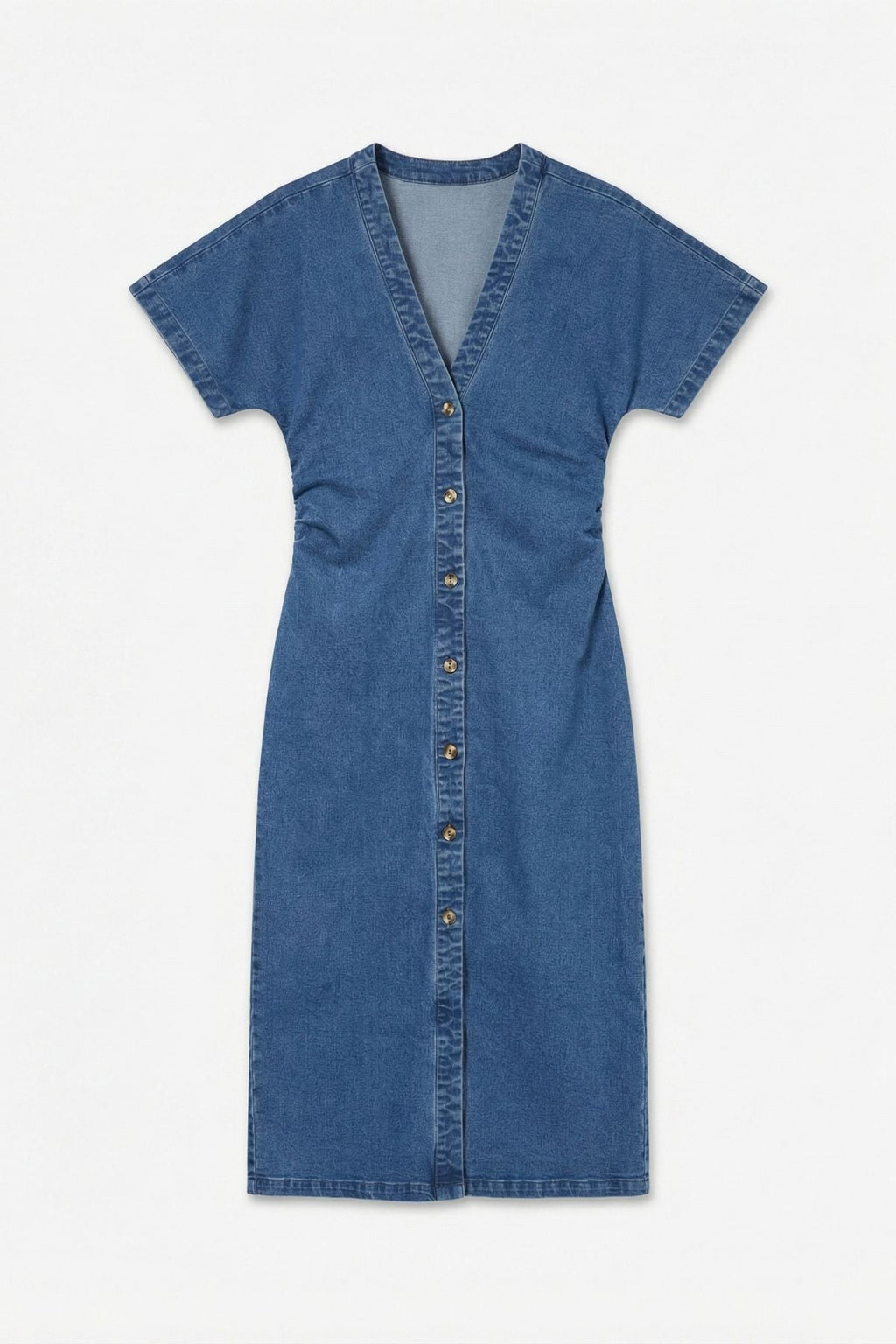 Melaney 2/4 V-Neck Denimklänning - Medium Blue Denim