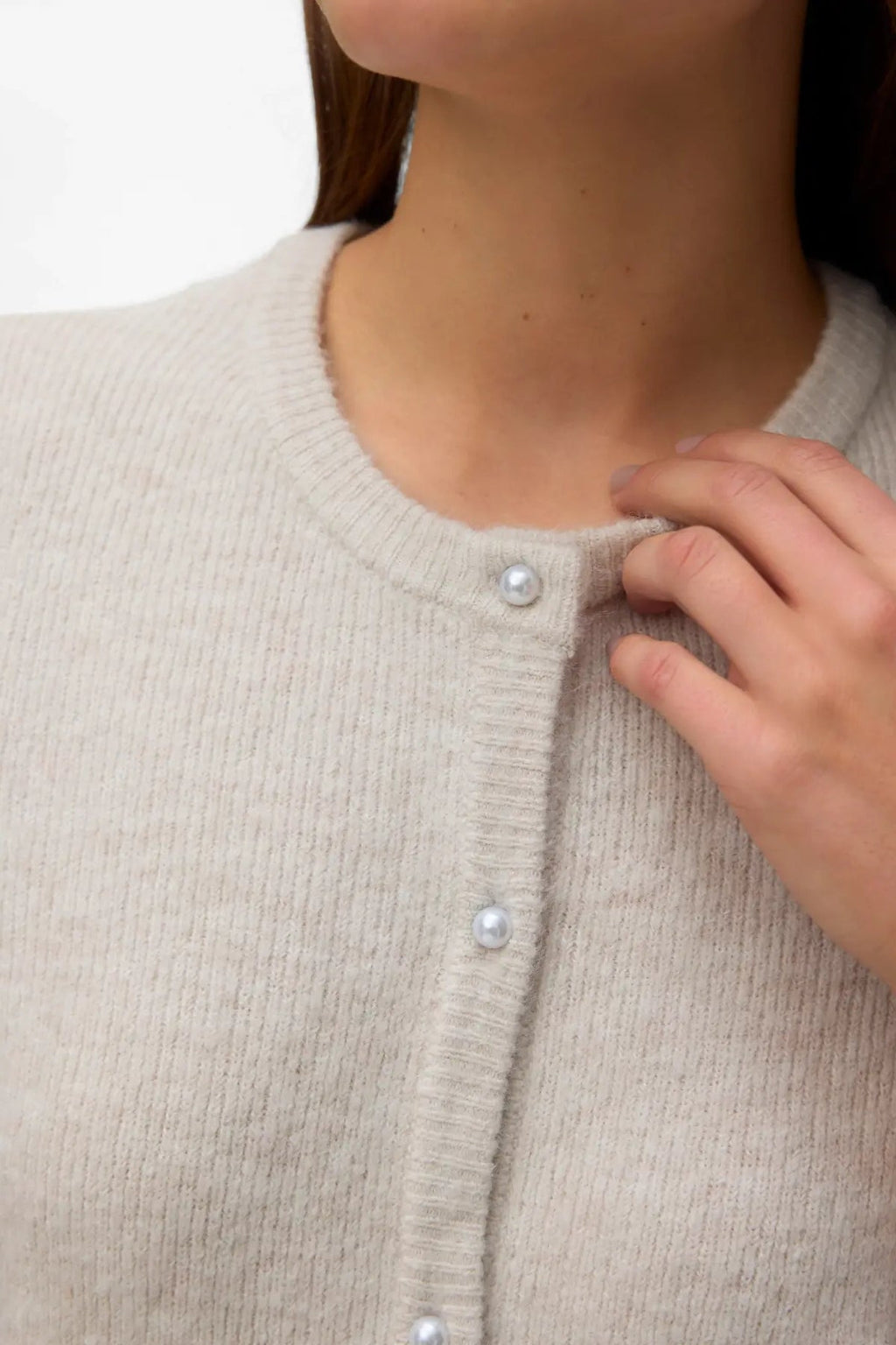 Lefile 2/4 O-Neck Pärlcardigan - Pumice Stone Melange