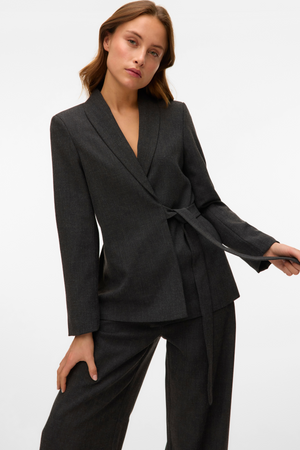 Bestie Loose Strap Blazer - Mörkgrå Melange