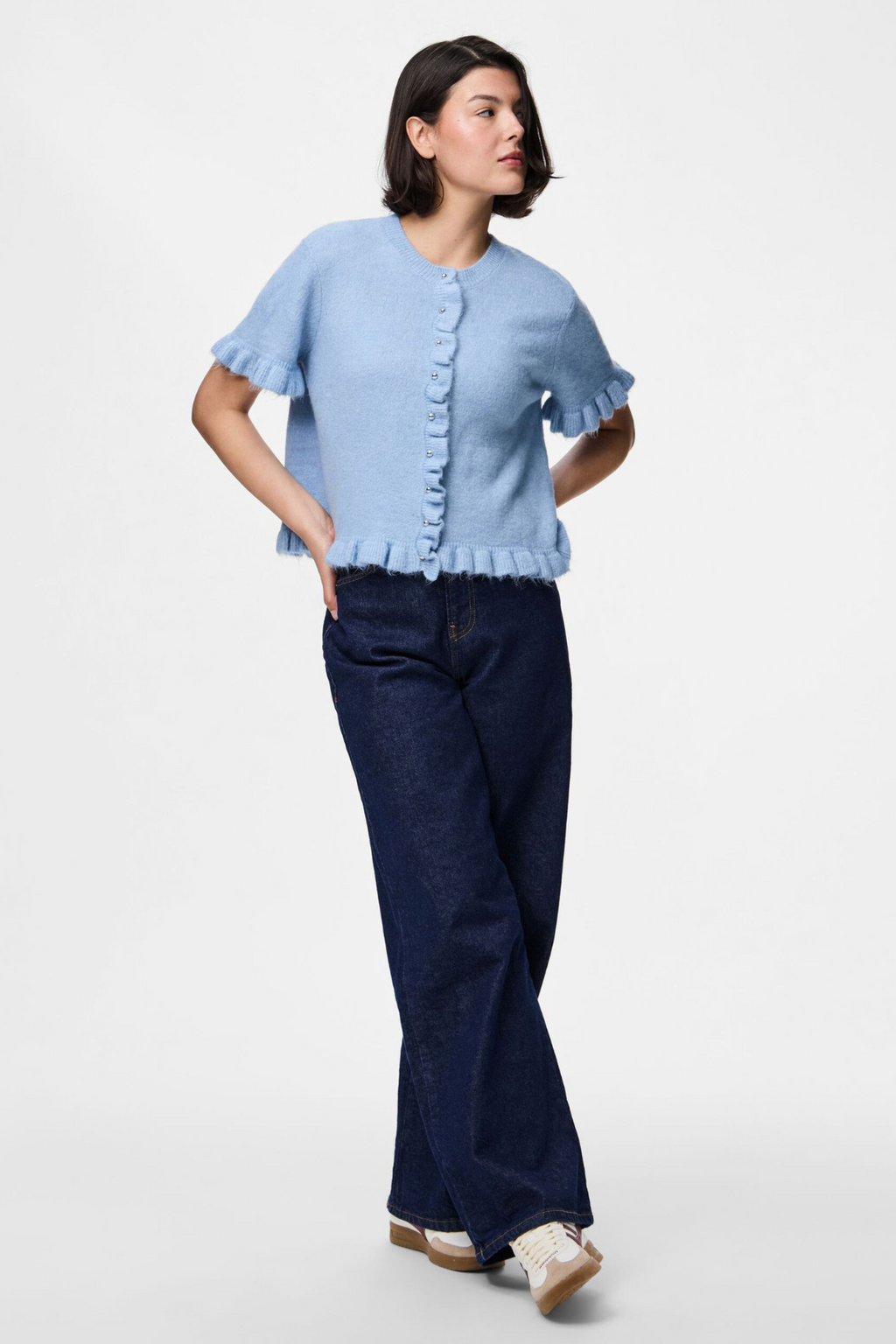 Lydia Volangstickad Kofta - Cashmere Blue