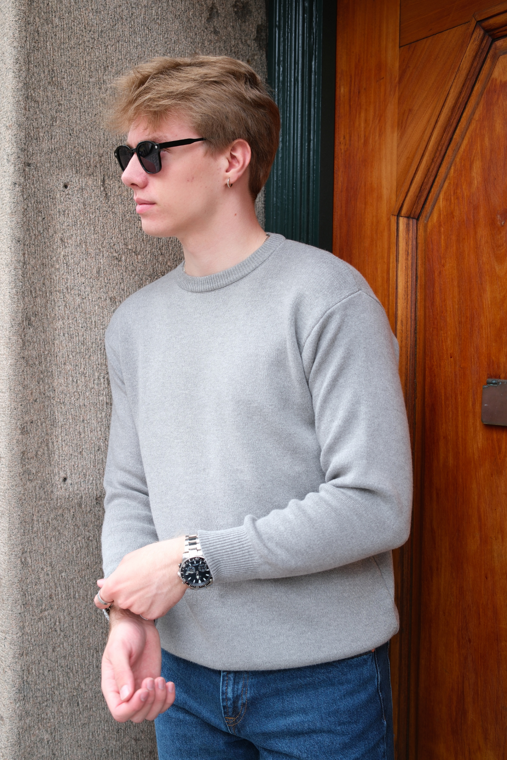 Crewneck Knit Sweater - Ljusgrå