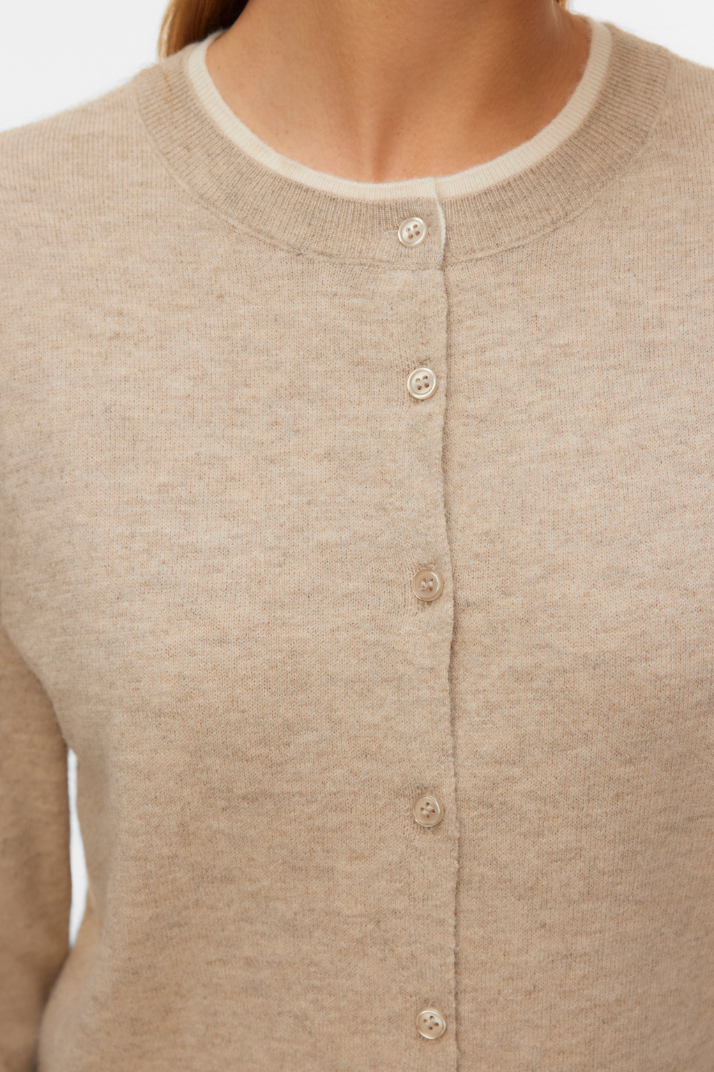 Underbar O-ringad Cardigan - Silver Mink Melange med Björk