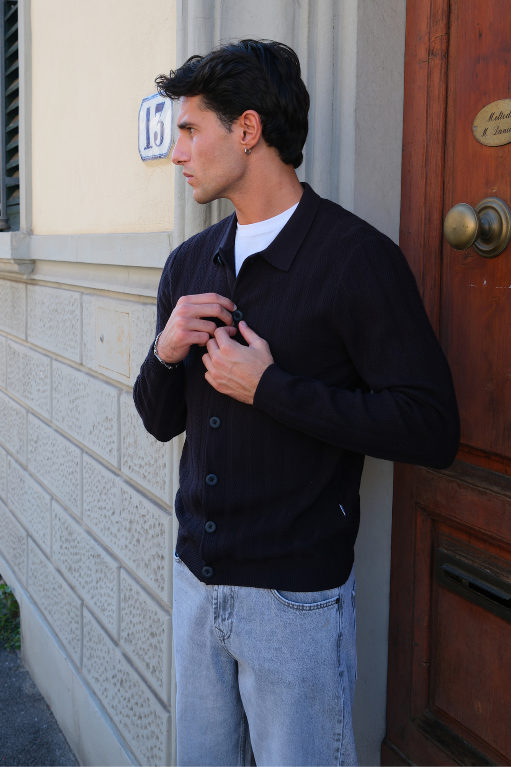 Arthur Stickad Cardigan - Dark Navy