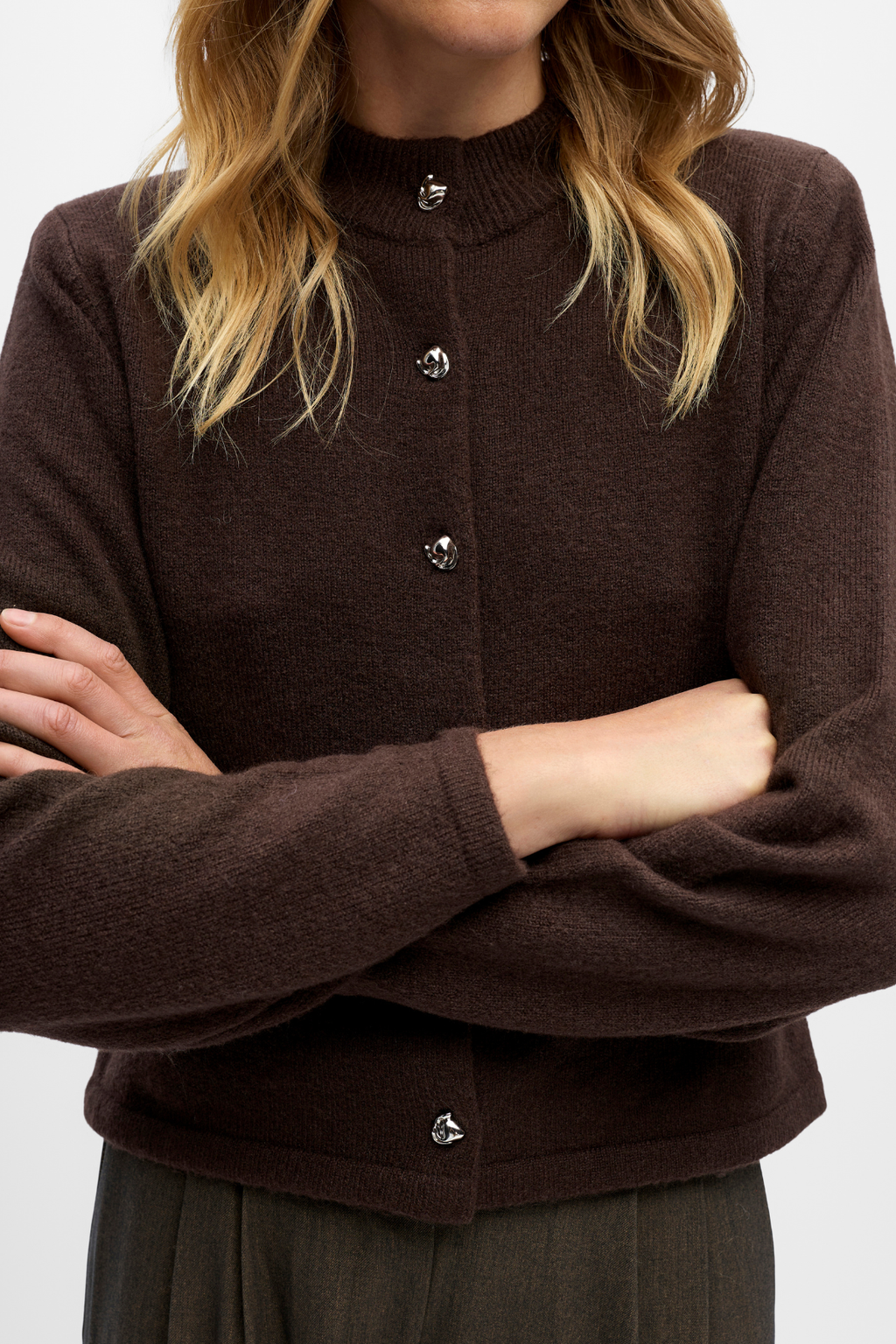 Zari Stickad Kofta - Seal Brown Melange