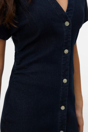 Sanni V-neck Klänning - Dark Blue Denim