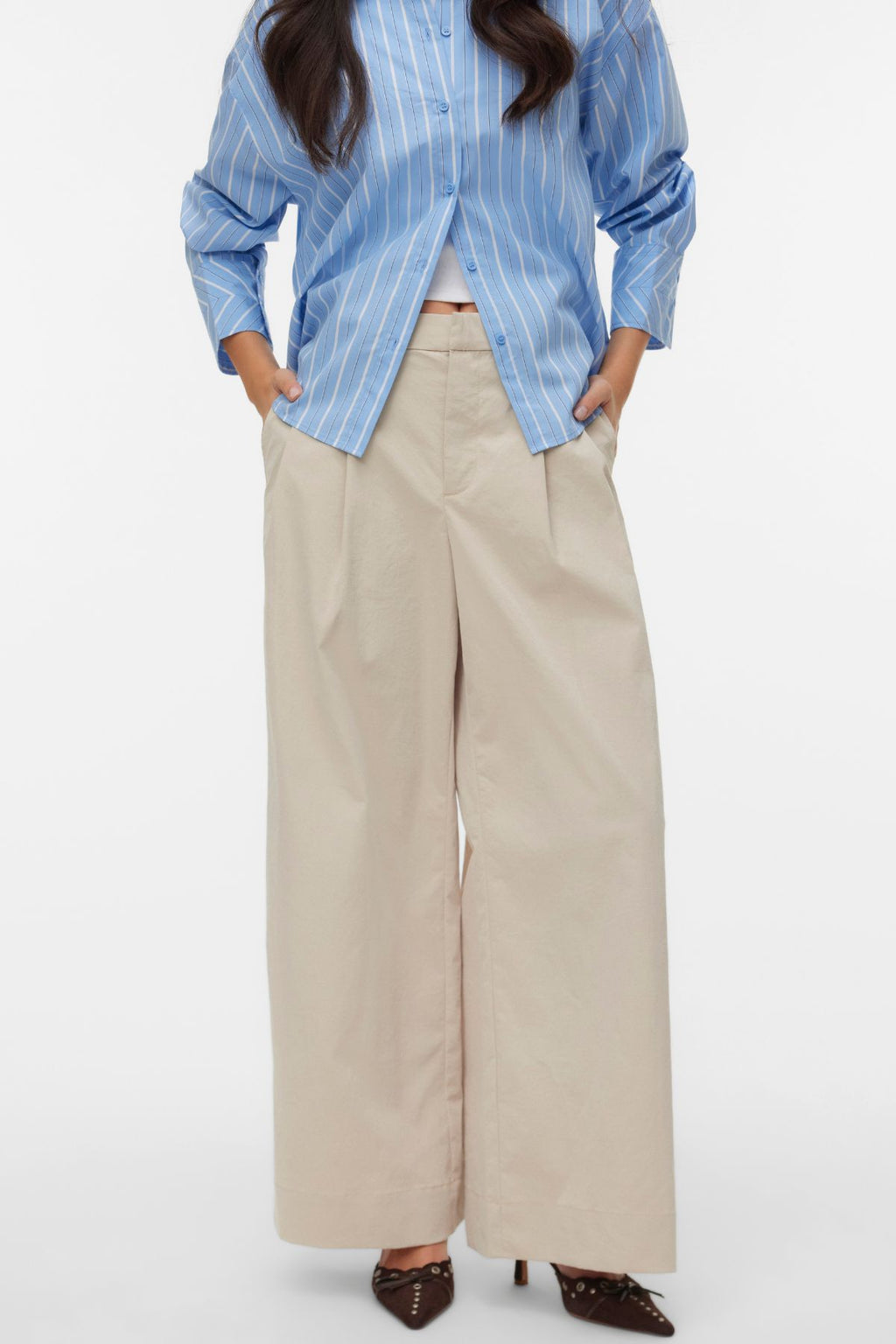 Meng MidWaist Krinklad Wide Pants - Cement
