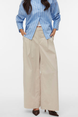 Meng MidWaist Krinklad Wide Pants - Cement