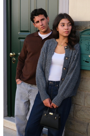 Stickad Långärmad Pikétröja - Ljusbrun