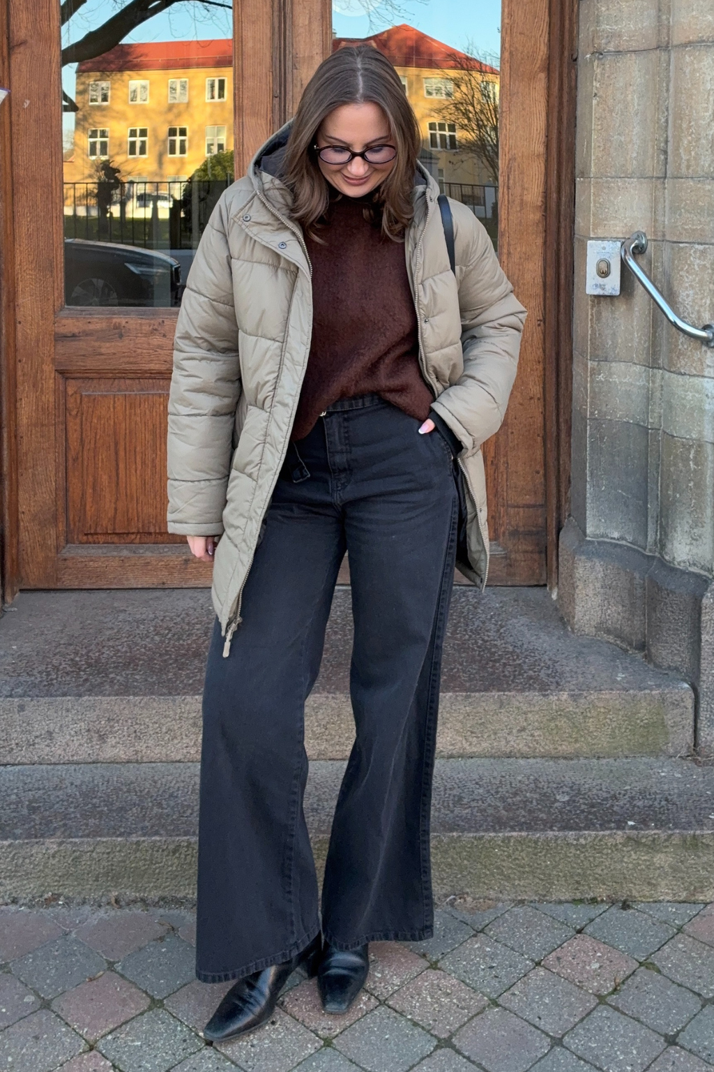 Lång Pufferjacka - Sand