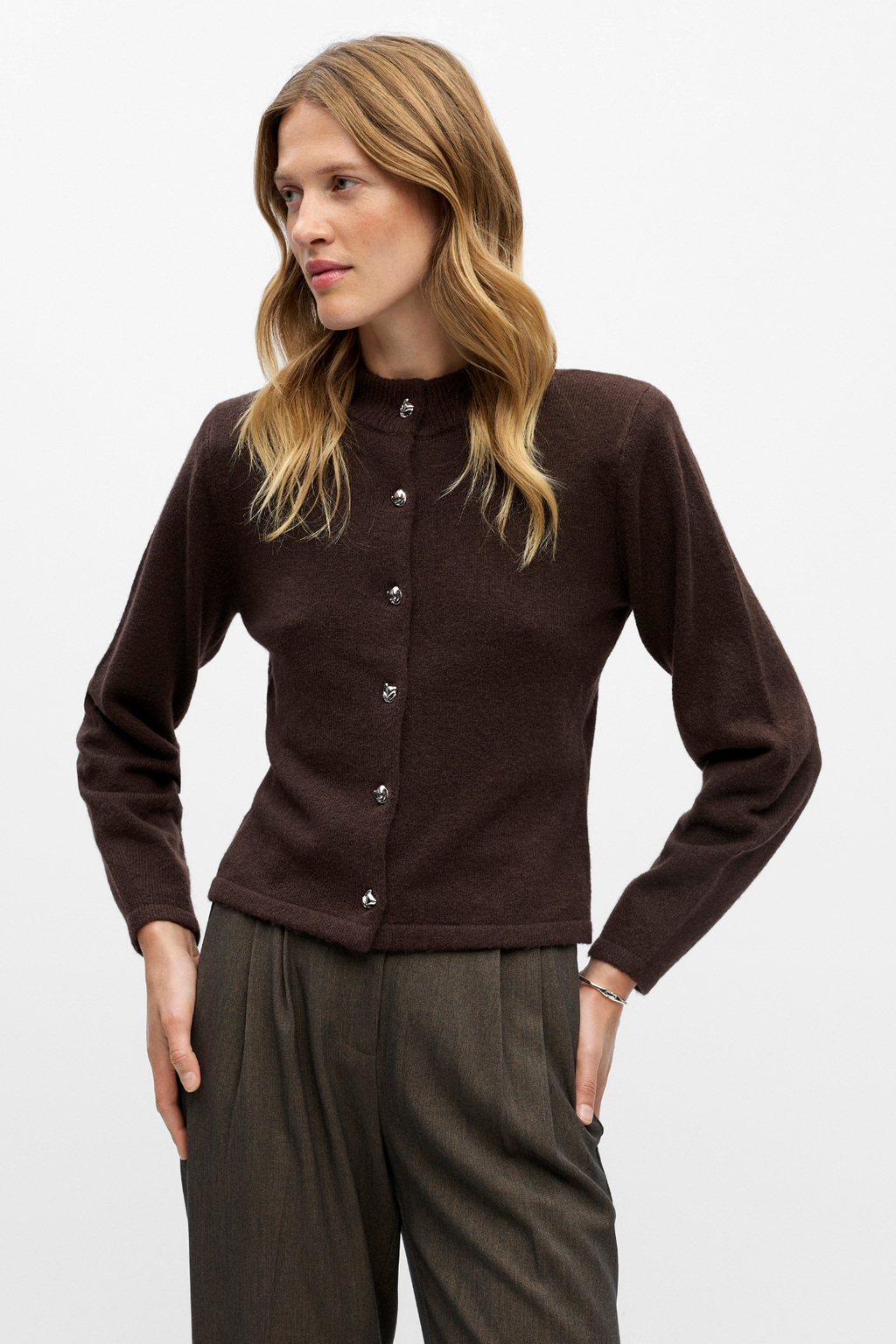 Zari Stickad Kofta - Seal Brown Melange
