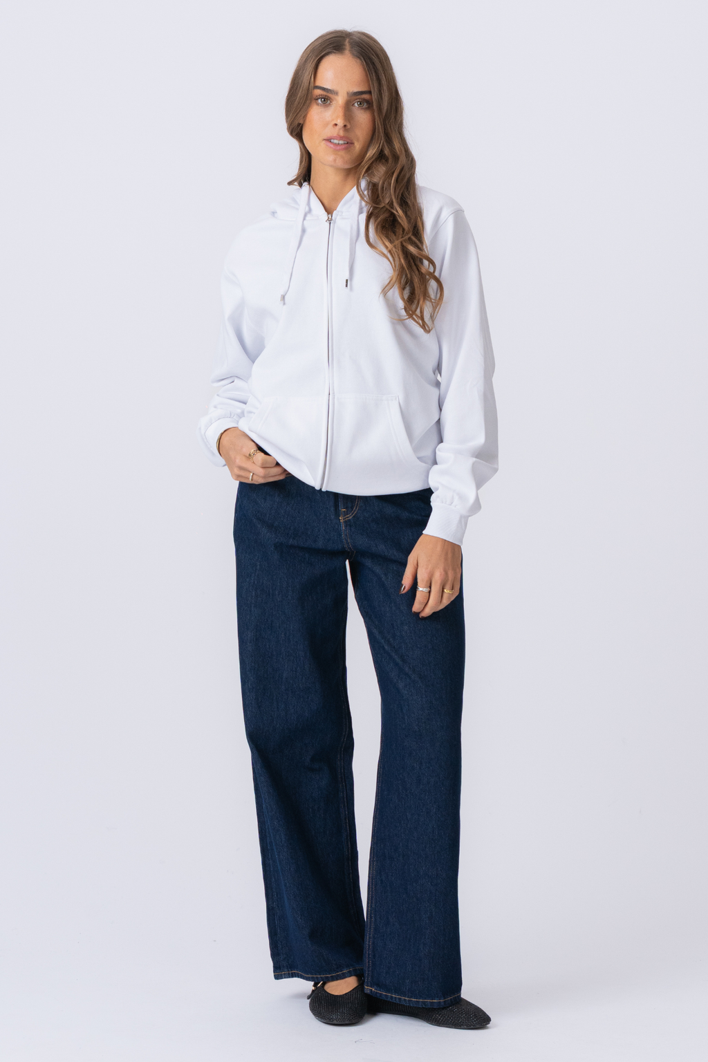 Basic Huvtröja med Dragkedja - Vit