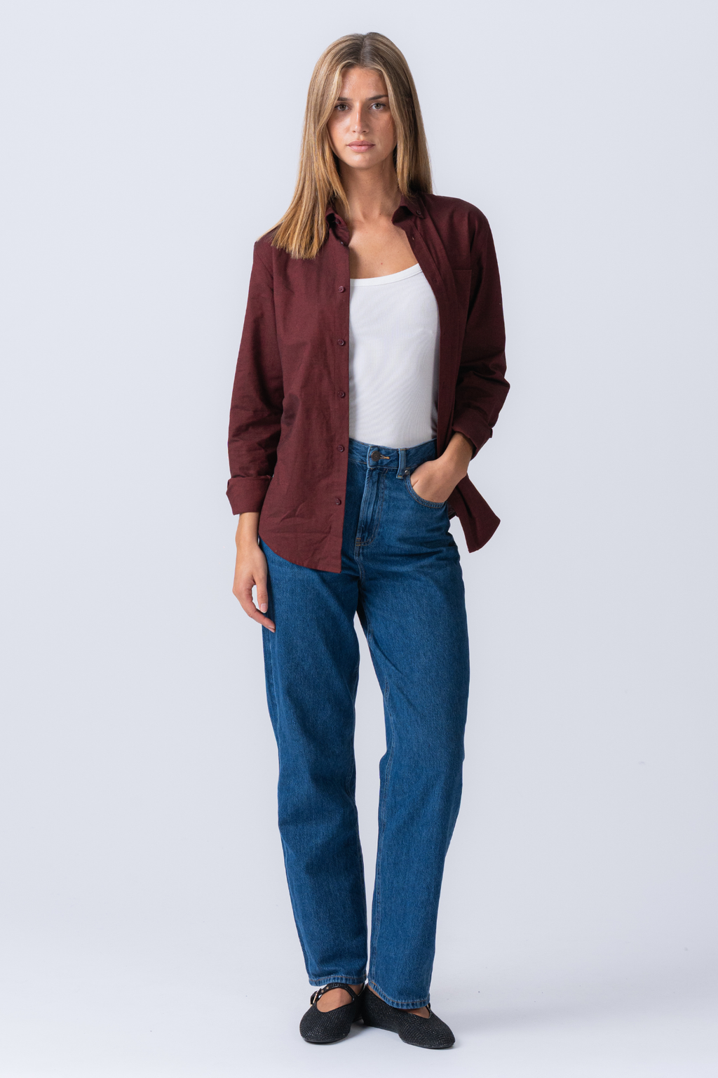 Boyfriend Oxfordskjorta - Burgundy