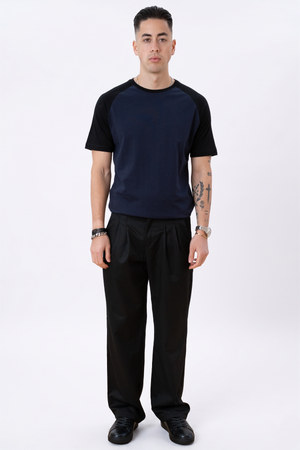 Basic Raglan Tee - Svart-Marinblå