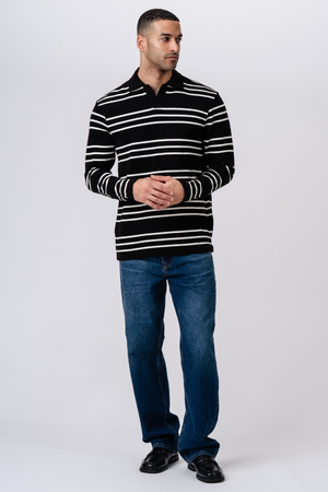 Randig Långärmad Pikétröja - Svart